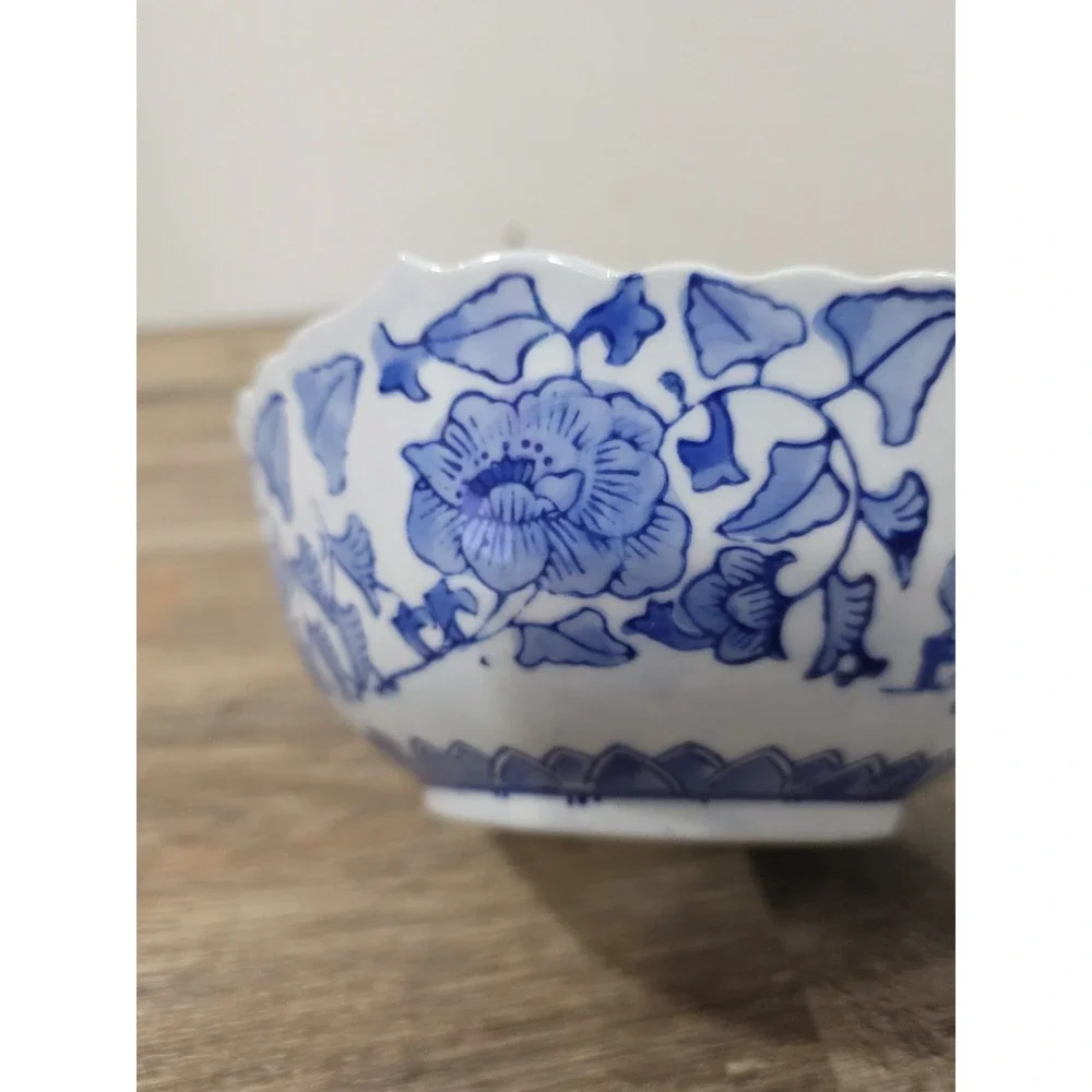 Vtg Chinese Blue And White Hexagon Serving Bowl Canton Collection Twos Company